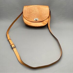 WildWest Los Angeles Embossed Leather Crossbody Bag Floral Gate Opened